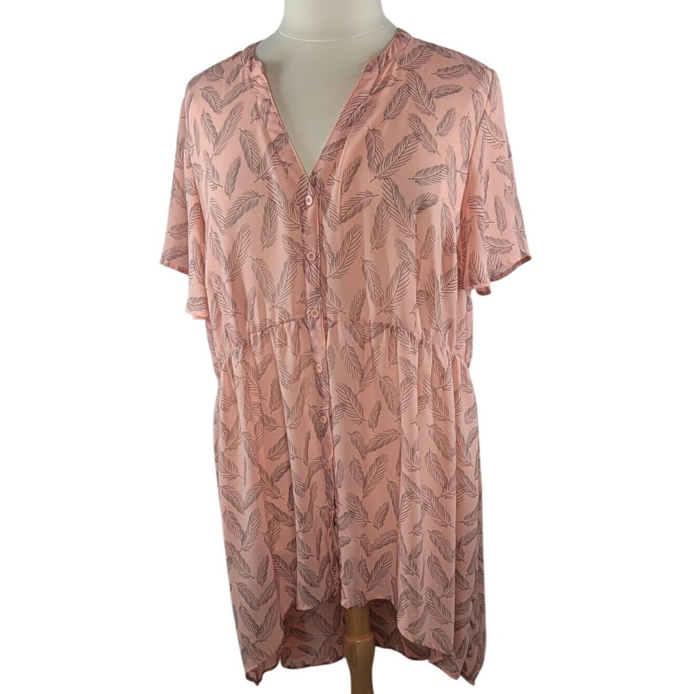 Torrid Sheer Peach Button-Front Feather Print Tunic